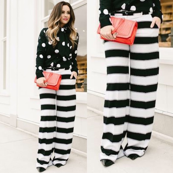 black and white horizontal striped pants